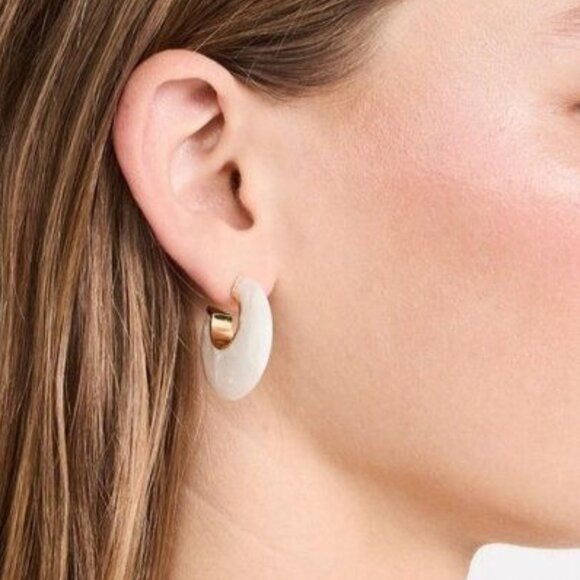 Gorjana Paseo Earrings White Marble Arc Hoops 18K Gold Plated - Picture 6 of 12